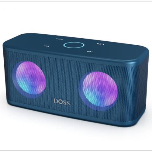 Chrono - Haut-parleur Bluetooth sans fil DOSS SoundBox Plus, boîte à musique Bluetooth à double lecteur de 16 watts, commande tactile, lumières colorées, microphone, 24 autonomies de batterie, emplacement pour carte TF(Bleu) Chrono  - Enceintes blanches
