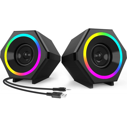 Chrono - Haut-parleurs PC, haut-parleurs d'ordinateur USB Système de haut-parleurs de jeu stéréo 10 W avec éclairage LED coloré pour ordinateur portable de bureau(Noir) - Enceinte Multimédia