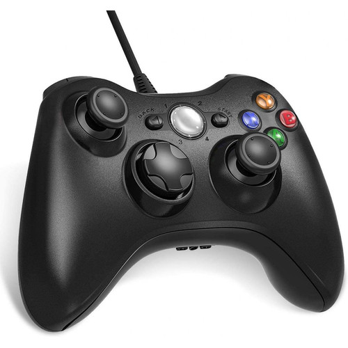 Chrono - Manette filaire pour Xbox 360, USB Wired Gamepad Game Joystick, Manette du Contrôleur de Jeu Filaire avec Double Vibration, Idéal pour Vos Sessions de Jeux sur Windows7/ 8/10/ PC/Xbox 360（noir） - Manette Jeux Vidéo