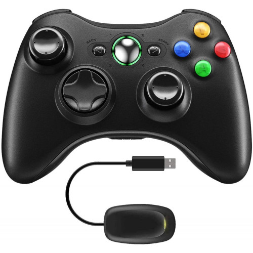 Chrono - Manette sans fil Xbox 360 2,4 GHz, boutons de manette de jeu Xbox 360 au design ergonomique amélioré, manette de jeu sans fil pour PC/Xbox 360 (Windows XP/7/8/10)（noir） - Retrogaming