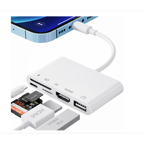 Chrono - Adaptateur HDMI iPhone, adaptateur USB Lightning vers HDMI, adaptateur AV numérique HDMI 5 en 1 1080P + adaptateur caméra USB + adaptateur lecteur de carte SD/TF (Blanc) - Adaptateurs
