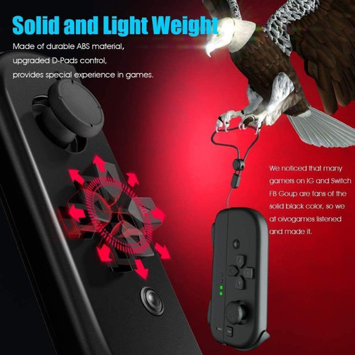 Chrono Joy Controller Compatible avec Nintendo Switch, Switch Controllers Remplacement sans fil Fonction de réveil intégrée pour Switch (L/R)（noir）