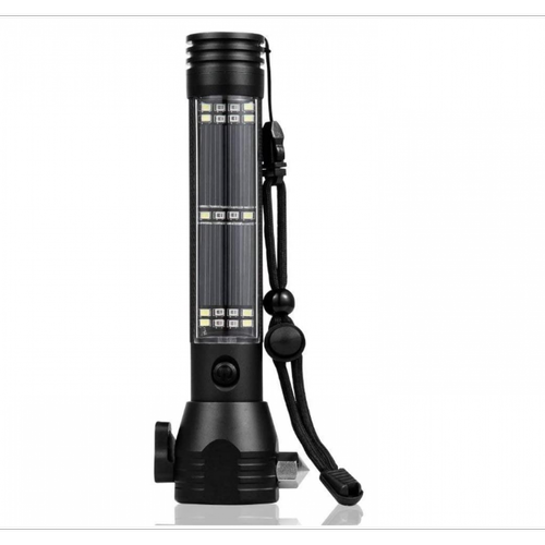 Chrono - Lampe de poche tactique à énergie solaire Torche LED rechargeable par USB Lampe de poche LED extérieure multifonctionnelle pour voiture (Noir) Chrono  - Torche