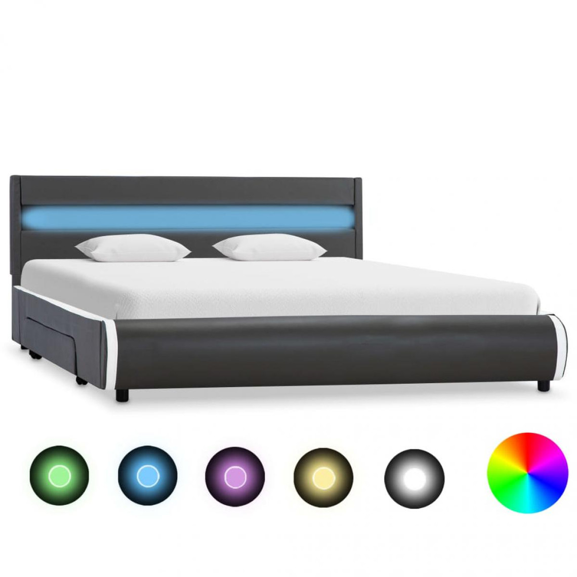 Chunhelife Cadre de lit avec LED Anthracite Similicuir 140x200 cm