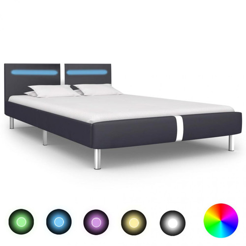 Chunhelife -Cadre de lit avec LED Noir Similicuir 140 x 200 cm Chunhelife  - Lit enfant Multicolor