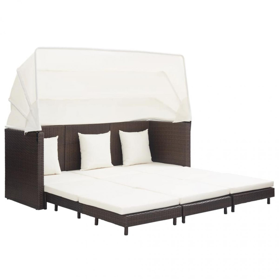 Chunhelife Canapé-lit extensible 3 places avec toit Résine tressée Marron