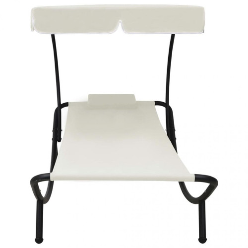 Chunhelife Chaise longue de jardin avec auvent et oreiller Blanc crème