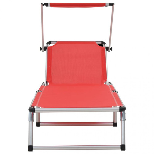 Transats, chaises longues Chaise longue pliable avec auvent Aluminium et textilène Rouge