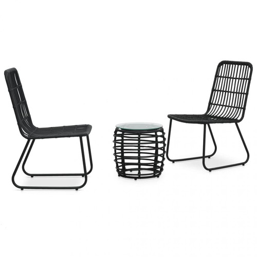 Chunhelife - Tables et chaises Ensemble de bistro 3 pcs Résine tressée Noir - Salon de Jardin Mobilier de jardin
