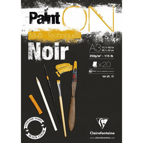 Clairefontaine - Clairefontaine 975170C - Un Bloc Paint'On collé en tête 20 Feuilles noires 250g 29, 7x42 cm Clairefontaine  - Papier