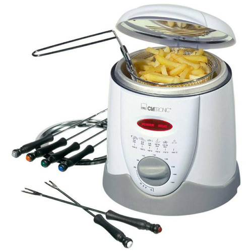 Friteuse Friteuse fondue capacité 1 L, 6 fourchettes à fondue, thermostat réglable, 900, Blanc/Gris, Clatronic, FRR 2916