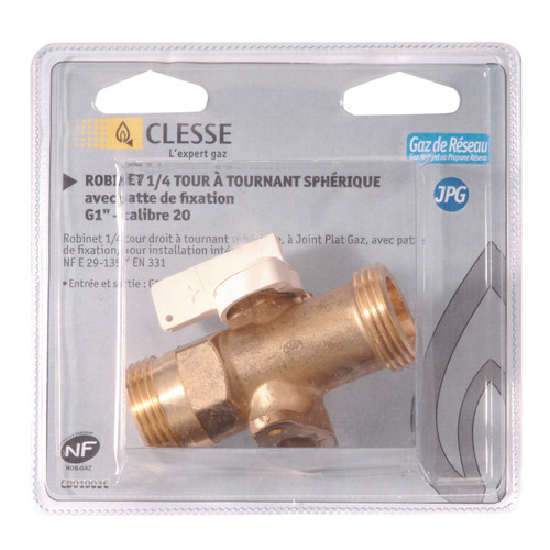 Clesse - robinet gaz - 1/4 de tour - droit - mâle / mâle - 26 x 34 - laiton - avec pattes - blister - clesse cd01003c Clesse  - Flexible gaz
