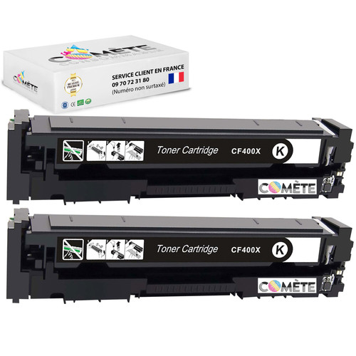 Comete Consommable - 201X 2 Toner compatible avec HP 201X (=201A grande capacité) CF400X CF400XD - 2 Noir - Imprimante Laser