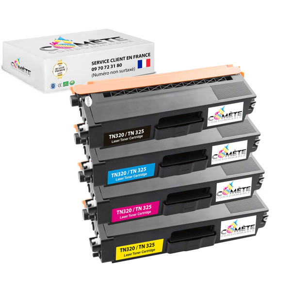 Imprimante Laser Comete Consommable TN320 4 Toners compatibles avec BROTHER TN-320 TN-321 TN320 321 1 Noir + 1 Cyan + 1 Magenta + 1 Jaune