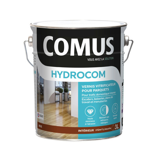 Comus - HYDROCOM BRILLANT - Incolore 3L - Vitrificateur polyuréthane acrylique mono-composant  parquets. escaliers et boiseries - COMUS - Produits de mise en oeuvre