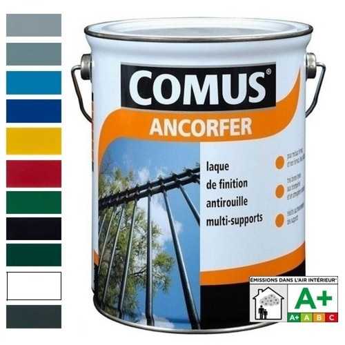 Comus - ANCORFER SATIN 0,75L Noir  - Peinture-laque antirouille pour métaux et autres supports - COMUS - Peinture intérieure