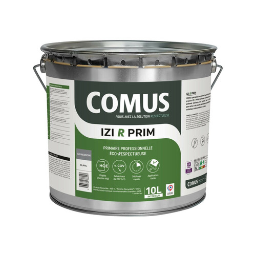 Comus - IZI R PRIM 10L - Primaire en phase aqueuse éco-respectueuse à base de 50% de matières recyclées - COMUS Comus  - Peinture intérieure & extérieure Comus