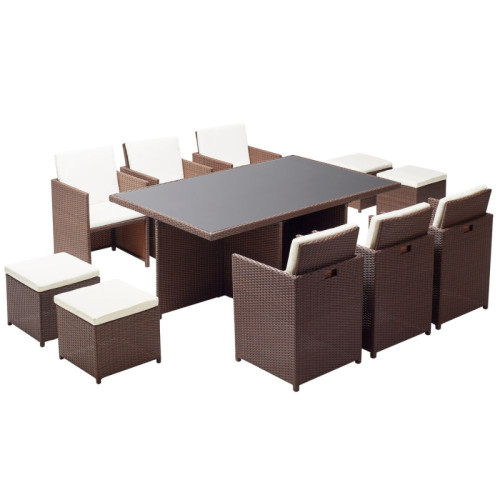 Ensembles tables et chaises Concept Usine Salon de jardin 10 places en résine tressée marron/blanc MONACO