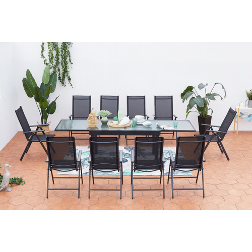 Concept Usine Salon de jardin extensible gris en alu + 10 fauteuils BRESCIA