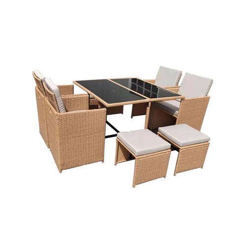 Ensembles tables et chaises Concept Usine Salon de jardin 8 places en résine tressée naturel FLORIDA