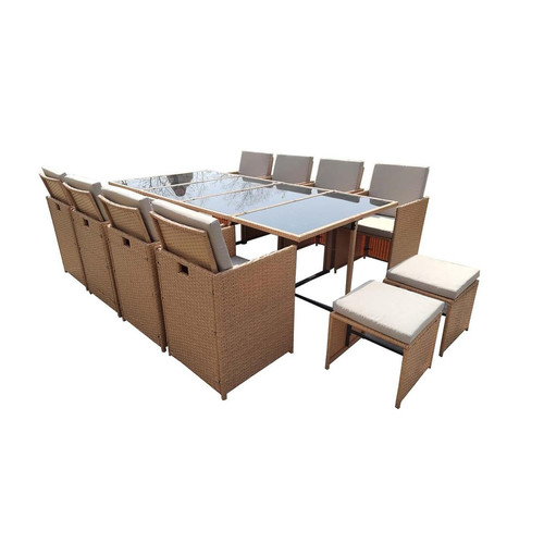 Concept Usine - FLORIDA - Salon de jardin résine tressée naturel 12 places - Ensembles tables et chaises Concept Usine