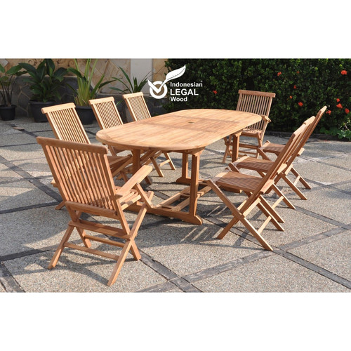 Ensembles tables et chaises Concept Usine Salon de jardin teck massif avec table ovale 8 places KAJANG