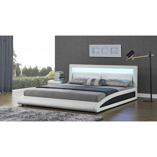 Concept Usine - Cadre de lit en PU blanc avec LED intégrées 160x200cm BRIXTON Concept Usine  - Lit enfant Hetre