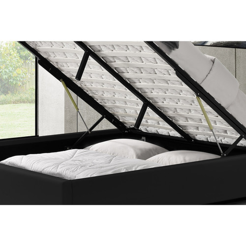 Lit enfant Cadre de lit noir avec coffre de rangement intégré -160x200 cm KENNINGTON