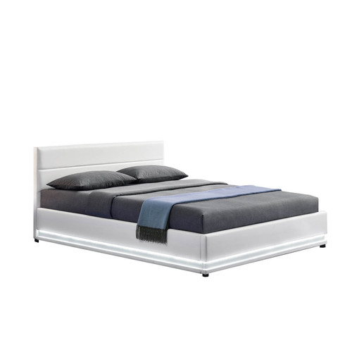 Concept Usine - Cadre de lit en PU blanc avec rangements et LED intégrées 140x190 cm NEW YORK Concept Usine  - Chambre Enfant