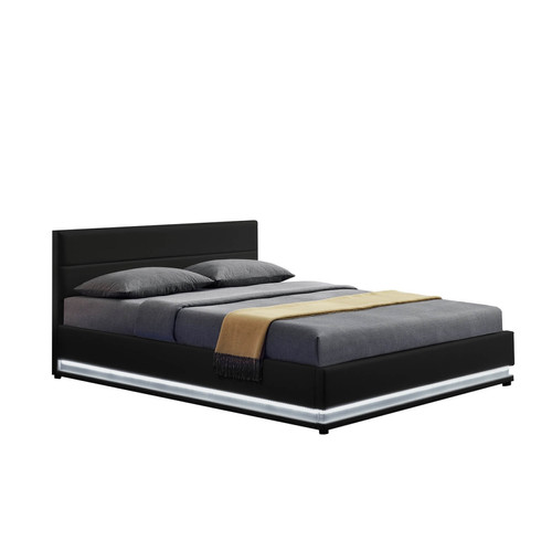 Concept Usine - Cadre de lit en PU noir avec rangements et LED intégrées 160x200 cm NEW YORK Concept Usine  - Chambre Enfant Noir blanc
