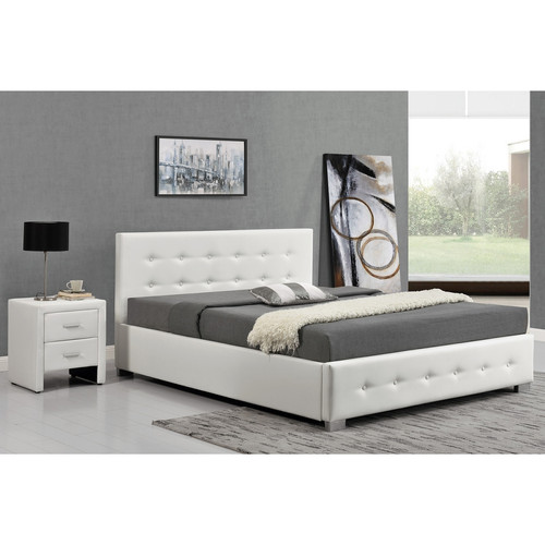 Concept Usine - Cadre de lit capitonnée blanc avec coffre de rangement intégré 160x200 cm NEWINGTON Concept Usine  - Concept Usine