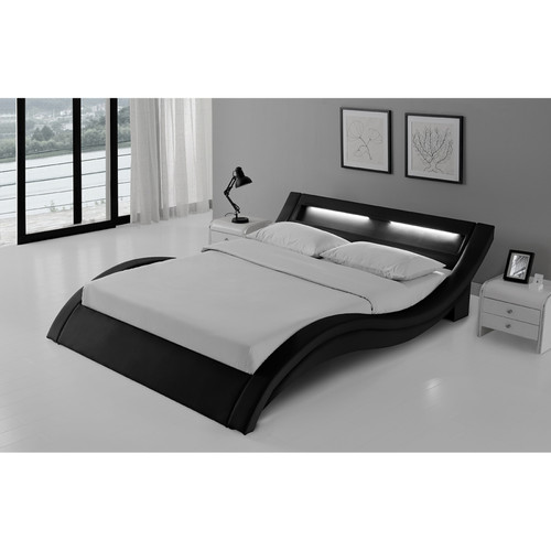 Concept Usine - Cadre de lit en PU noir avec LED intégrées 160x200cm PADDINGTON Concept Usine  - Chambre Enfant Noir blanc