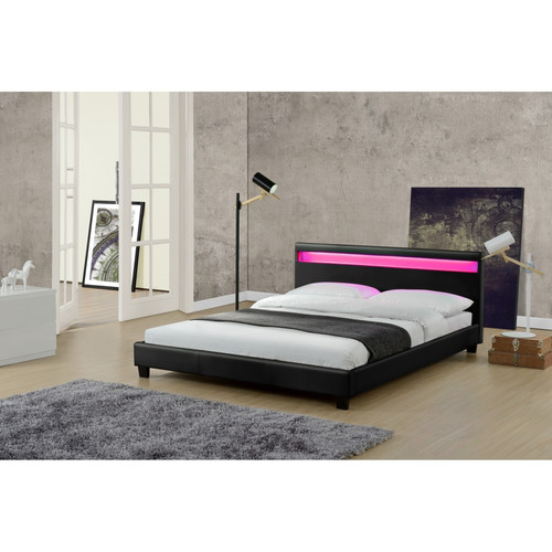 Concept Usine - Cadre de lit en PU noir avec LED intégrées 160x200cm PICADILLY Concept Usine  - Lit enfant Noir