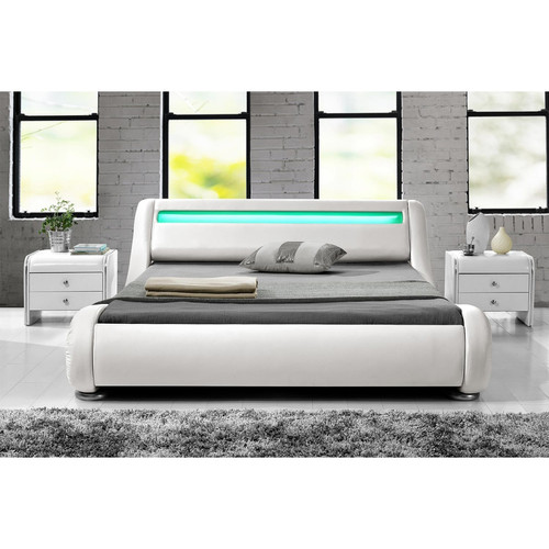 Concept Usine Cadre de lit PU blanc avec LED intégrées 140x190 cm