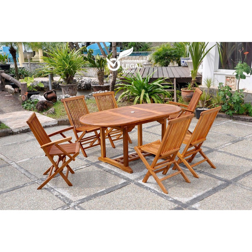 Ensembles tables et chaises Concept Usine Salon de jardin 6 places en teck huilé, table ovale LUBOK