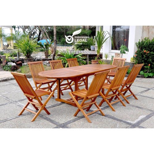 Ensembles tables et chaises Concept Usine Salon de jardin 8 places en teck huilé, table ovale LUBOK