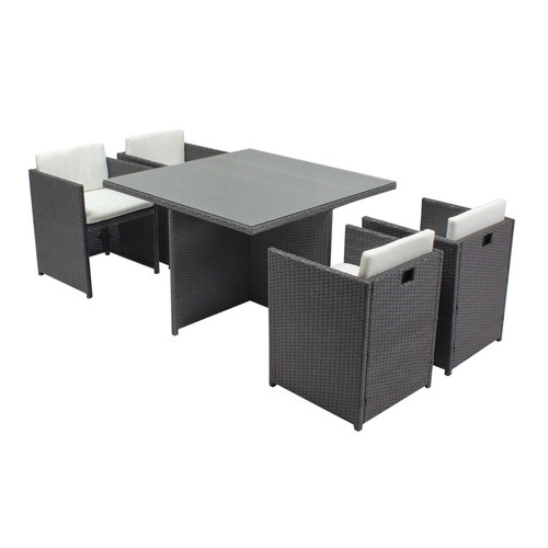 Ensembles tables et chaises Concept Usine Salon de jardin 4 places en résine tressée gris/blanc MIAMI