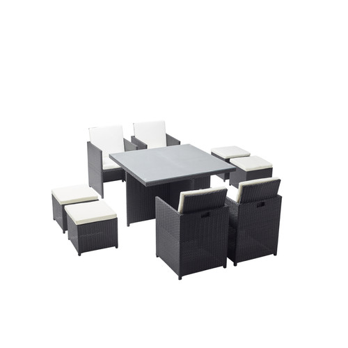Ensembles tables et chaises Concept Usine Salon de jardin 8 places en résine tressée noir/blanc MONACO
