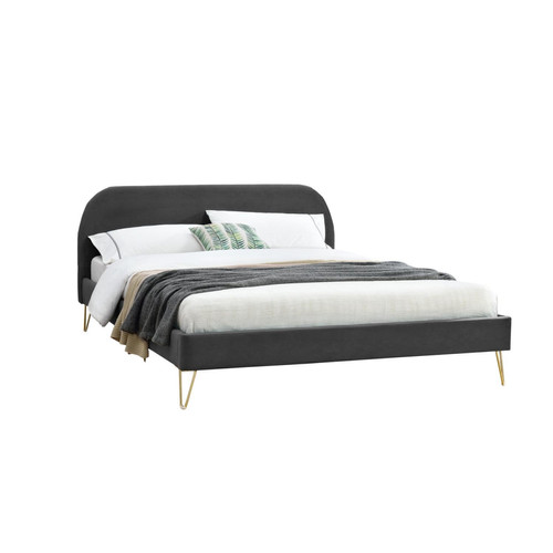 Concept Usine - Cadre de lit en velours gris & pieds laiton 160x200 cm PHOENIX Concept Usine  - Lit 2 personnes Cadres de lit