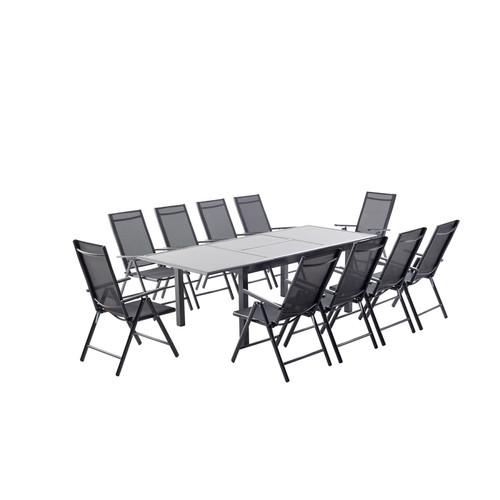 Ensembles tables et chaises Concept Usine Salon de jardin gris en aluminium 10 personnes RAVENNE