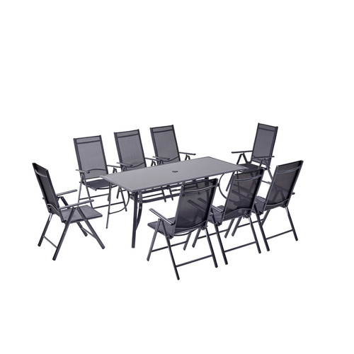 Concept Usine - Salon de jardin 8 personnes noir en aluminium RIMINI Concept Usine  - Ensembles tables et chaises