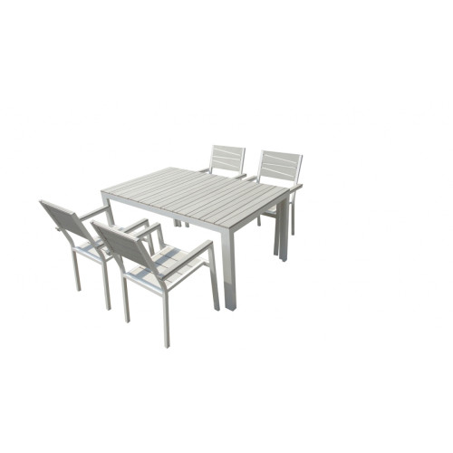 Concept Usine - Siderno 4 : Salon de jardin en aluminium et polywood gris / blanc Concept Usine - Table polywood