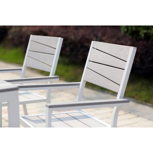 Ensembles tables et chaises Siderno 6 : Salon de jardin en aluminium et polywood gris / blanc