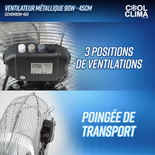 Cool Clima Ventilateur métallique 90W - 45CM - Cool Clima