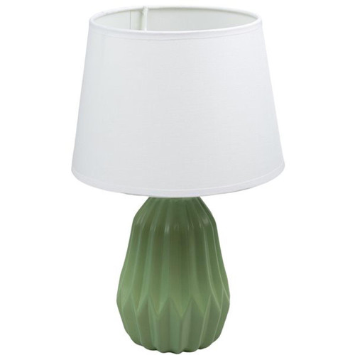 Lampes à poser Corep Lampe a poser ceramique vert abat jour tissu blanc LED chevet chambre salon