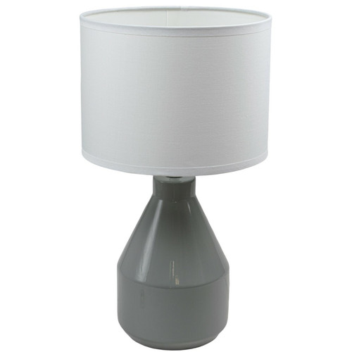Corep - Lampe a poser ceramique gris et tissu luminaire chevet LED deco chambre salon Corep  - Abat jour lampe chevet