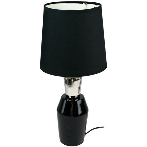 Corep - Lampe a poser ceramique tissu noir et argent Luminaire chevet LED chambre salon Corep  - Luminaires Corep