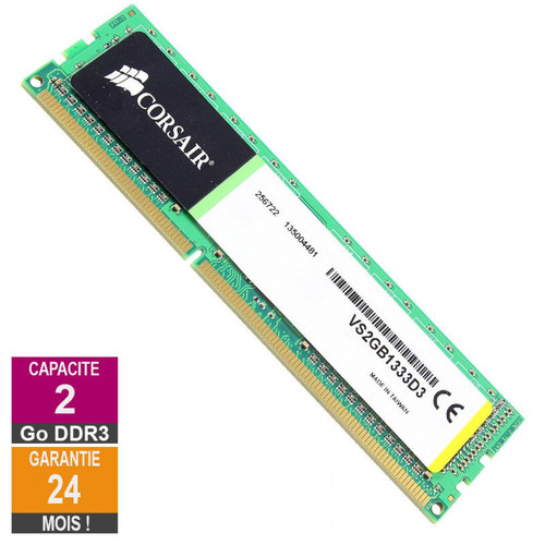 Corsair - Barrette Mémoire 2Go RAM DDR3 Corsair VS2GB1333D3 DIMM PC3-10600U 1333MHz 1Rx8 - RAM Corsair RAM PC
