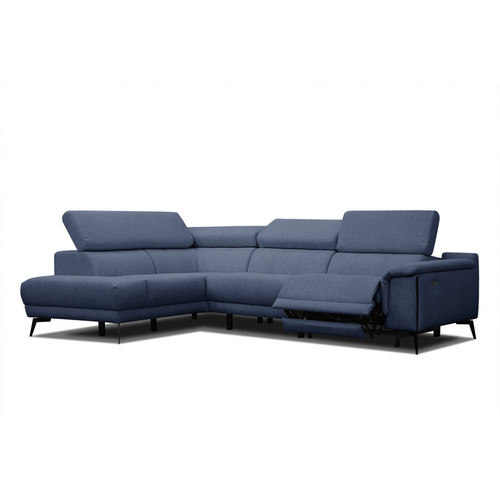 Courtois Laville - Canapé d'angle gauche 4 places avec un relax électrique tissu bleu foncé - Matera Courtois Laville - Canapés Bleu