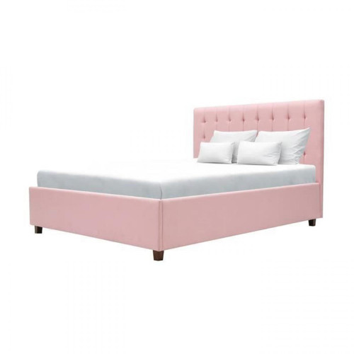 Cstore - EMILY - lit adulte 140x190 cm + coffre de rangement - tissu rose pastel - sommier inclus - Lit coffre Cadres de lit
